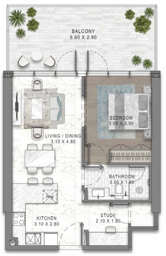 Floor Plans DAMAC District - 1 Bedroom Apartments